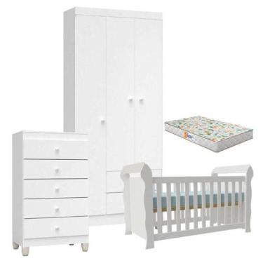 Imagem de Quarto De Bebê 3 Portas Com Gaveteiro Ternura Baby E Berço Lara Branco