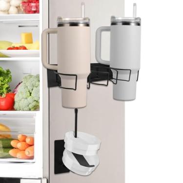 Imagem de 2 suportes magnéticos para copos e 1 suporte de tampa de copo, suporte magnético de metal para armazenamento de copos para organizador de garrafas de água de geladeira para Stanley 30 e 1,134 g (preto