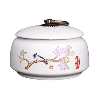 Imagem de Vasilha De Chá De Cerâmica Estilo Japonês Café Açúcar Potes De Armazenamento Frascos Cerâmica Tradicional Caddy De Chá Para Cozinha, Redondo, White-peach Blossom