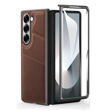 Imagem de HAO RIYLN Capa carteira para Samsung Galaxy Z Fold6, capa de telefone de couro retrô com compartimentos para cartões, suporte oculto, capa galvanizada à prova de choque, marrom, Z DOBRAD6
