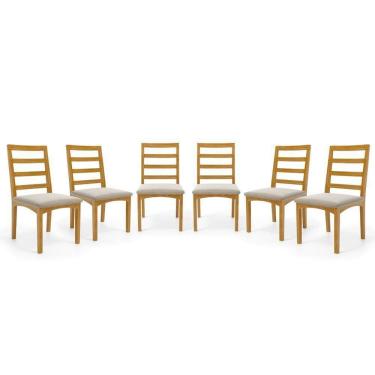 Imagem de Kit Com 6 Cadeiras Cecília Madeira Maciça Assentos Estofados Para Mesa De Jantar Veludo Bege 102