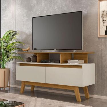 Imagem de Rack Rubi Tv Até 50 2 Portas Pé Madeira Cinamomo Off White