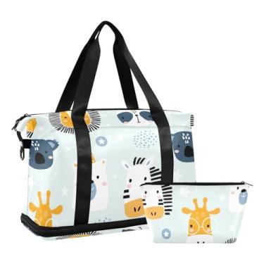 Imagem de Cute Dogs Bones Big Duffle Bags para viagem, bolsa de ginástica expansível para homens, bolsa feminina de fim de semana, Rostos engraçados de animais, One Size