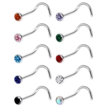 Imagem de Ruifan ASTM F136 Anéis de nariz de titânio 18 G, 20 G, 22 g, joia de cor mista, zircônia cúbica, piercing de nariz, parafuso em forma de L, joia de piercing corporal hipoalergênica para mulheres 1,5