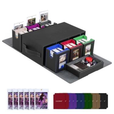 Imagem de UAONO Commander Deck Box for MTG, 6-Deck Modular Card Case with Dice Tray Hold 600+ Double-sleeved Cards, Removable Trading Cards Storage Box with 35PT Magnetic Card Holders for TCG, Multicolour