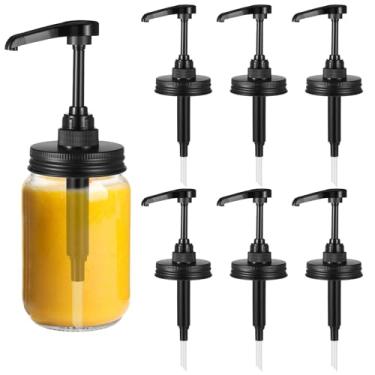 Imagem de Conjunto de 6 pacotes de tampas de bomba de pote de pedreiro, xarope de mel, tampas de bomba herméticas à prova de vazamento, tampas de aço inoxidável de 2,9 polegadas para geléia, molho de ketchup