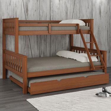 Imagem de Beliche Casal Solteiro De Madeira Com Cama Auxiliar Casal
