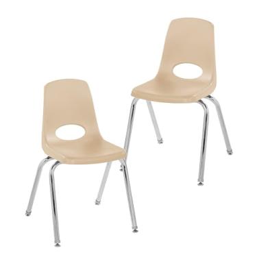 Imagem de Cadeira escolar 40,6 cm, assento empilhável para estudantes com pernas de aço cromado e deslizadores giratórios; para sala de aula, escola em casa ou escritório - areia (pacote com 2), 13049-SD