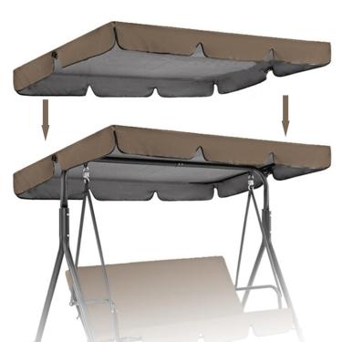 Imagem de Cobertura De Dossel De Balanço Substituição Impermeável Resistente A Uv Dossel Ao Ar Livre Para Cadeira De Balanço De Pátio De 2 & 3 Lugares Capa Superior De Rede De Ja, Coffee, 195 * 125 * 15cm