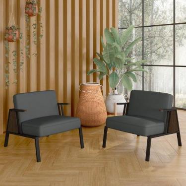 Imagem de Kit 2 Poltronas Decorativa Newark Preto/imbuia/cinza - M. Arapongas - 