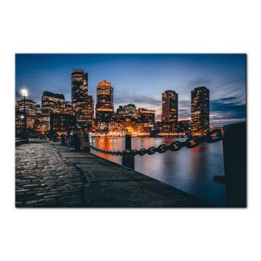 Imagem de Pacimo Impressão de arte de parede em tela paisagem urbana de Boston, arranha-céus, horizonte do porto, decoração de parede para sala de estar, decoração de casa, pôsteres e impressões emolduradas