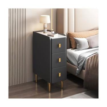 Imagem de Mesa De Cabeceira Estreita De Madeira Maciça Com 3 Gavetas, Moderna E Fina Para Quarto, Sala De Estar, Sofá, Dormitório(Dark gray,13x15x24")