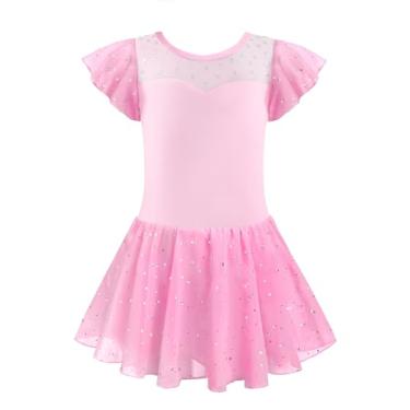 Imagem de EQSJIU Vestido de balé de manga com babados para meninas de 1 a 10 anos, Malha B rosa, 7-8 Anos