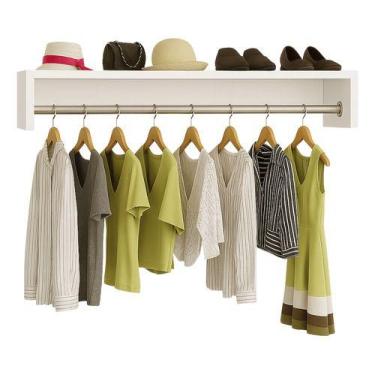 Imagem de Kit Organizador de Roupa Cabideiro 60/100 cm Arara Suspensa MDF Branco