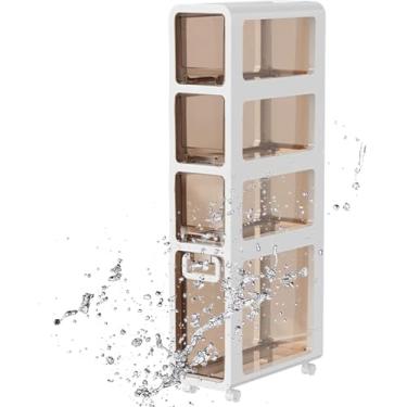 Imagem de Armário De Chão De Armazenamento De Banheiro Fino Pequeno Torre Fina Alta Estreita De Grande Capacidade Com Gavetas Transparentes E Rodízios Silenciosos, 17cmwidth, 4-Tiers