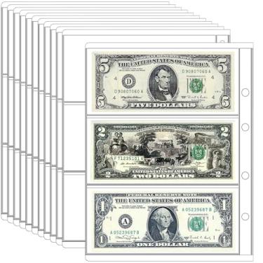 Imagem de Ettonsun 10 Folhas De Papel-Moeda Para Coleção Materiais, Capas Álbuns Livros Moedas, 30 Porta-Carimbos Bolso Fichário Padrão Colecionador Moedas 9 Furos (3 Bolsos/Folha)