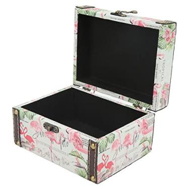 Imagem de Akozon Caixa de Jóias de Madeira Vintage Com Estampa de Flamingo - Armazenamento Antigo de Grande Capacidade para Jóias, Maquiagem e Lembranças - Caixa MDF Deco para Organização Doméstica