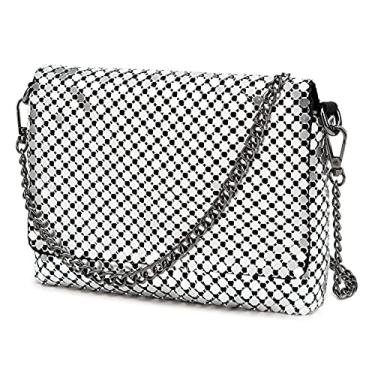 Imagem de inOne Bolsa de mão para noite, bolsa de ombro transversal, festa de casamento, boate, para mulheres - lantejoulas de metal, Prata, 8.2 x 1.1 x 6.1 inch