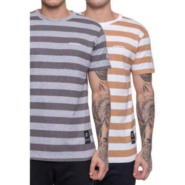 Imagem de Camiseta Starter Bipack Strip Conforto Durabilidade Masculina, P, Cinz
