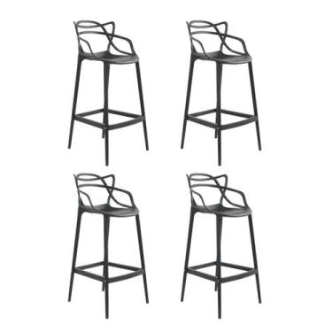 Imagem de Kit 4 Banquetas Altas Alegra Polipropileno Espresso Móveis Preto