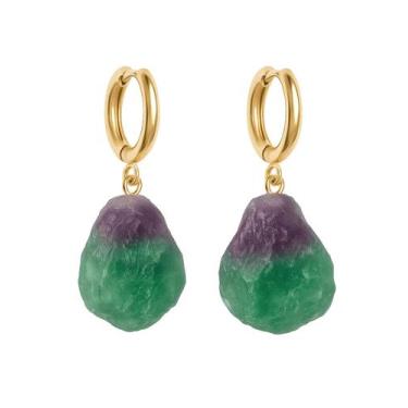 Imagem de Brinco de Argola Fluorita - Cristal Natural, Banho Ouro 18k