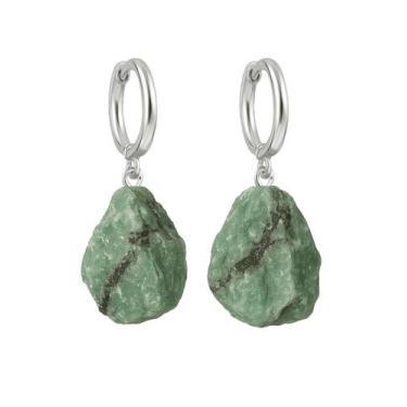 Imagem de Brinco de Argola Esmeralda - Cristal Natural, Prata 925