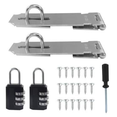 Imagem de Seimneire Pacote com 2 fechaduras de porta, cadeado de dobradiça de aço inoxidável de 12 cm 180 graus para armário de porta de celeiro