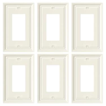 Imagem de Pacote com 6 capas decorativas de placa de parede, placas decorativas de amêndoa clara e tampas de tomada, placas de parede de fibra de bambu natural durável para tomadas elétricas, receptáculos