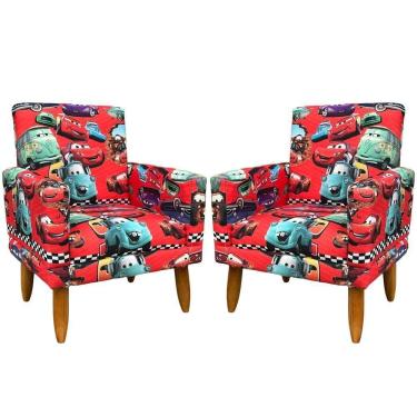 Imagem de Kit 2 Poltronas Decorativa Infantil Confortável Para Quarto Suede Com Estampa Pés Castanhos