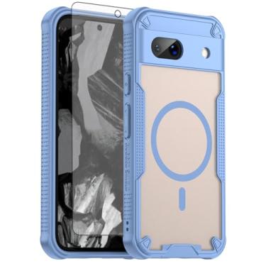 Imagem de Asuwish Capa de celular para Google Pixel 8A, compatível com Magsafe Magnetic, protetor de tela de vidro temperado, traseira fosca translúcida à prova de choque fina protetora Pixel8A A8 5G mulheres