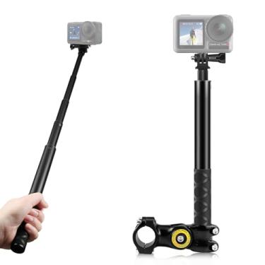 Imagem de PULUZ Suporte de guidão de bicicleta de motocicleta, suporte de vara de selfie para câmera esportiva, haste telescópica para Insta360 X4 X3 ONE RS R GO 3/GoPro Hero 12/11/1 para vídeos de ciclismo