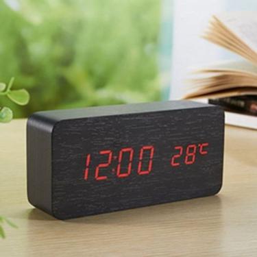 Imagem de Relogio Despertador Mesa Digital Madeira Com Sound Control Preto