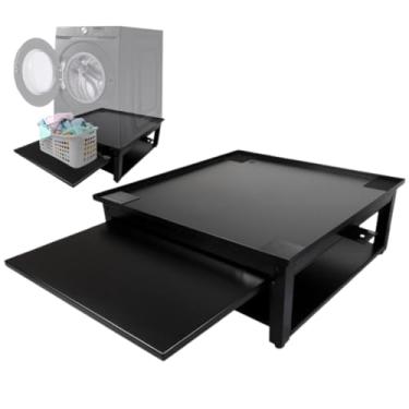 Imagem de EZ Laundry Pedestal de lavadora e secadora – altura ergonômica de 25,4 cm reduz a dor nas costas – serve em unidades de 71 cm – liga de aço preta, capacidade de 362 kg – prateleira de puxar, bandeja