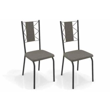 Imagem de Cadeira de Cozinha Lisboa 2C076PRF Aço Kit 2 Un Preto/Linho Escuro - K
