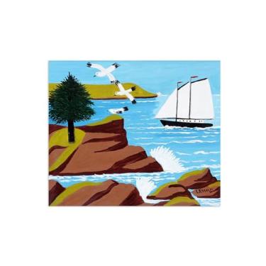 Imagem de Maud Lewis Impressão de arte de parede em tela - Imagem de arte em tela - Edge of Harbour-Landscape Art Painting Reproduções Poster para decoração de casa 60 x 72 cm 24 x 28 polegadas sem moldura