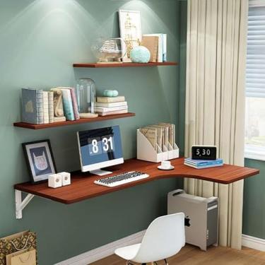 Imagem de Mesa Dobrável De Canto Para Computador, Mesa Dobrável De Parede Em Forma De L, Mesa Dobrável Montada Na Parede, Adequada Para Estudo Em Casa, Quarto, Escritório, Teak, 100*50*70cm/39.4*19.7*27.6in