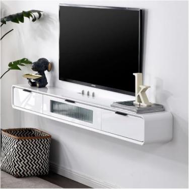 Imagem de Suporte De Tv, Móvel De Tv Flutuante Com 2 Gavetas E Porta De Vidro, Centro De Entretenimento Montado Na Parede De 62,9'', Armário De Tv De Sala De Estar Com Armazenamento, White, 160cm