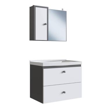 Imagem de Gabinete Para Banheiro Suspenso 50CM com Lavatorio e Espelheira Grafite Branco CLVP01 Versato Nova Móbile
