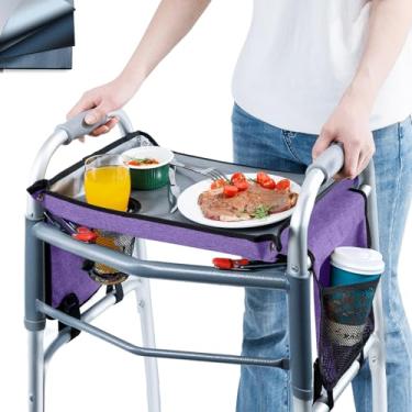 Imagem de BAGSFY Bandeja para andador com suporte de copo e bolso lateral – mesa de andador superior rígida para idosos – Acessório dobrável para refeições, leitura, bebidas – superfície antiderrapante