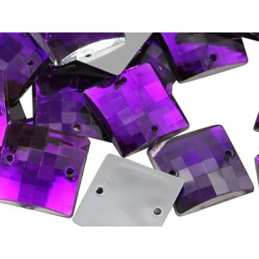 Imagem de 10 mm Ametista roxa CH05 contas quadradas costuradas na parte traseira plana para artesanato strass acrílico plástico com furos para costura, enfeites de roupas, cosplay de fantasia 80 peças