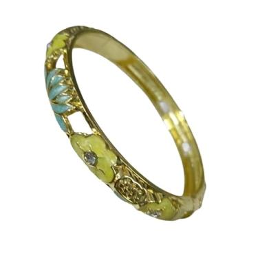 Imagem de Only My Live Home Pulseiras pequenas de flor de lótus esmaltada colorida para mulheres, pulseiras Cloisonne feitas à mão com dobradiças para pulsos pequenos, joias étnicas presentes, Inner Diameter