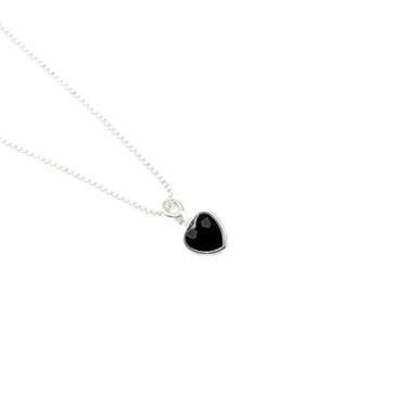 Imagem de Colar feminino elegante com pingente de zircônia colorida em formato de coração, banhado a prata 925 ou ouro 18k(Prata-Preto)
