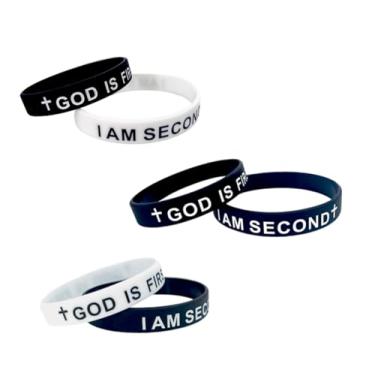 Imagem de ChungLong0593 Conjunto de pulseiras de silicone cristão - God is First, I Am Second | Joias baseadas na fé para homens/mulheres | Presentes religiosos multicoloridos para igreja, grupos de jovens