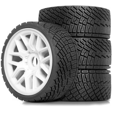 Imagem de STMU 1/8 1/7 RC Rally Car Tires On Road Tyres OD 3.93'' 17mm Hex Nylon Wheels Rims Compatible with 1/7 1/8 Scale Racing Car KM WRC C3 ARRMA Felony Infraction Limitless RC On-Road Ca (White)