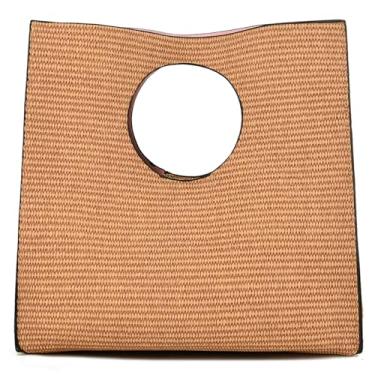 Imagem de KURGOOL Bolsas clutch de palha para mulheres, bolsas de mão de couro de tecido, bolsa de mão e bolsas de mão, bolsa de mão minimalista bolsa de praia, Bolsa marrom