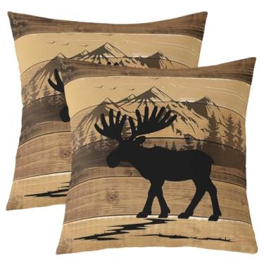 Imagem de Erosebridal Conjunto de 2 fronhas decorativas safári 45,7 x 45,7 cm, veado, vida selvagem, para crianças, homens, mulheres, montanhas, safári, acampamento, cinza, marrom, capas de almofada macias