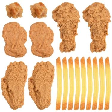 Imagem de SUNNYCLUE 5 estilos 17 peças decorações artificiais de frango frito asas de frango frito plástico falso imitação de galinha pernas Nugget conjunto de batatas fritas para cozinha, restaurante, mercado