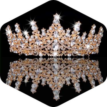 Imagem de Kamirola Tiaras e coroas vintage para mulheres, tiara de princesa com coroa de noiva, acessórios de festa à fantasia para aniversário de dia das bruxas... (ouro e branco)