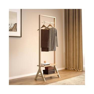 Imagem de ZzleoyuUUs-12 Cabide de piso para quarto, cabide nórdico completo de madeira maciça, sala de estar, estilo chinês, armazenamento de casa, sapateiro, cabideiro, para cabide (cor de madeira, pequeno)