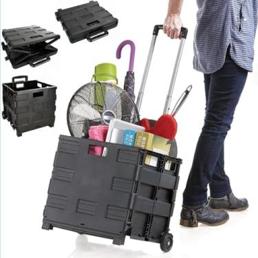 Imagem de Carrinho de Compras Dobrável Portátil Multiuso com Rodas – Cesto Reutilizável para Supermercado, Feira, Lavanderia, Viagens e Uso Doméstico